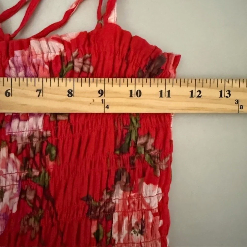 Abercrombie & Fitch Red Floral Smocked Tiered Maxi Dress Pockets Small
